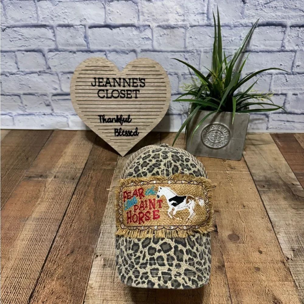 Fear the little paint horse baseball cap leopard burlap rhinestones